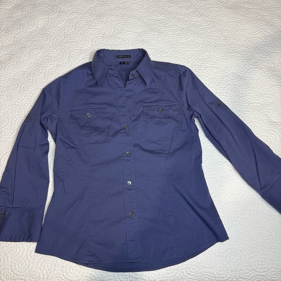 Theory Blue Button Down Shirt Classic Tailored Fit cotton blend size M - Picture 6 of 9